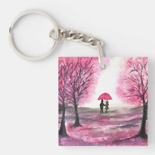Rustic wedding love couple cherry blossoms tree keychain
