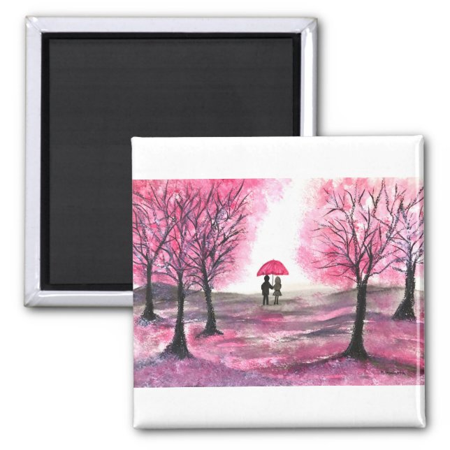 Rustic wedding love couple cherry blossoms tree magnet (Front)