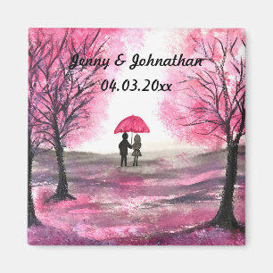 Rustic wedding love couple cherry blossoms tree magnet