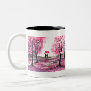 Rustic wedding love couple cherry blossoms tree Two-Tone coffee mug