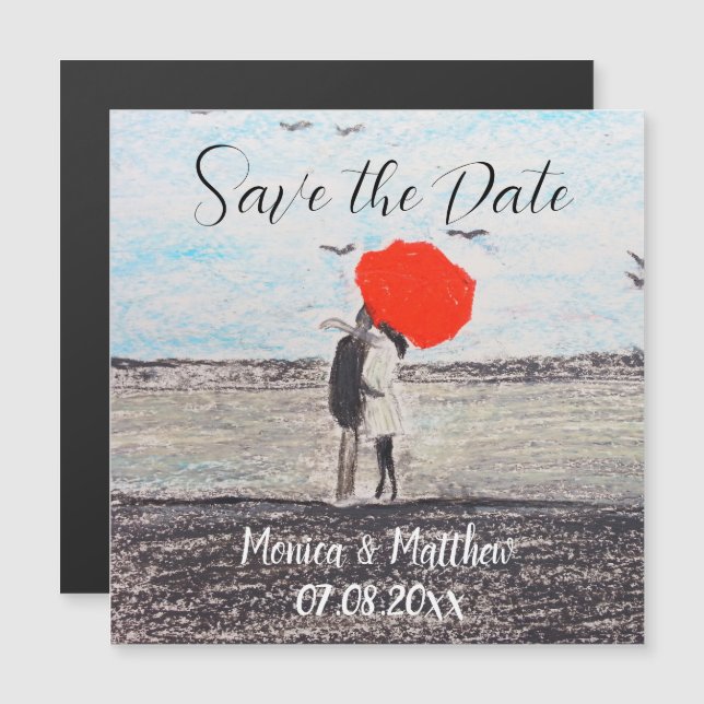 Rustic Wedding Love Couple Red Umbrella  (Front/Back)