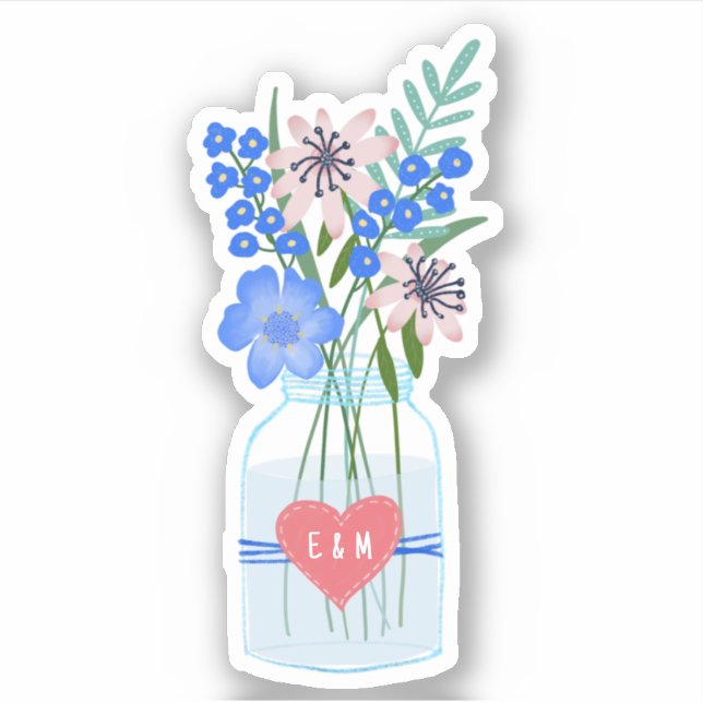 Rustic Wedding Love Heart Initials Sticker (Front)