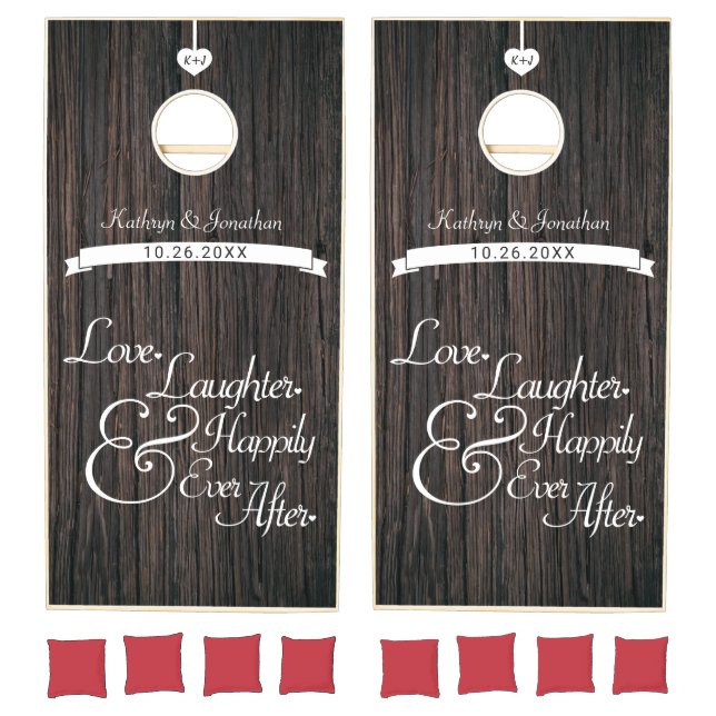 Rustic Wedding Love Laughter Happily Ever After Cornhole Set (Set)