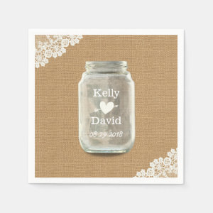 Rustic Wedding Mason Jar Burlap & Lace Napkin