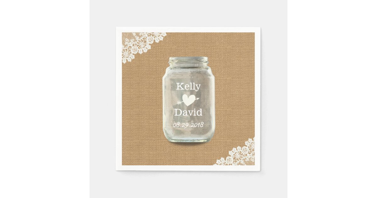 Rustic Wedding Mason Jar Burlap & Lace Napkins | Zazzle