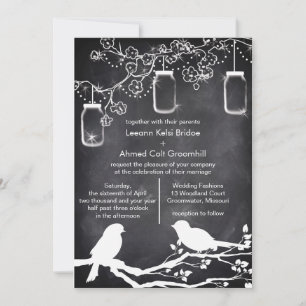 Rustic Wedding Mason Jar Chalkboard Lovebirds Invitation