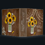 Rustic Wedding Mason Jar Sunflower Babys Breath 3 Ring Binder<br><div class="desc">Beautiful rustic design featuring hand painted sunflowers and baby's breath in mason jar with couple's initials. String lights in background over vintage dark wood. Customize with your personal details by clicking "PERSONLIZE".</div>