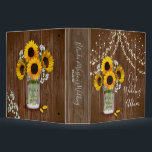 Rustic Wedding Mason Jar Sunflower Babys Breath 3 Ring Binder<br><div class="desc">Beautiful rustic design featuring hand painted sunflowers and baby's breath in mason jar with couple's initials. String lights in background over vintage dark wood. Customize with your personal details by clicking "PERSONLIZE".</div>