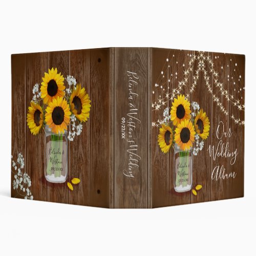 Rustic Wedding Mason Jar Sunflower Babys Breath 3 Ring Binder