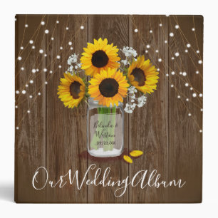 Rustic Wedding Mason Jar Sunflower Babys Breath 3 Ring Binder