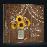 Rustic Wedding Mason Jar Sunflower Babys Breath 3 Ring Binder<br><div class="desc">Beautiful rustic design featuring hand painted sunflowers and baby's breath in mason jar with couple's initials. String lights in background over vintage dark wood. Customize with your personal details by clicking "PERSONLIZE".</div>