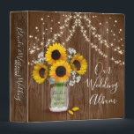 Rustic Wedding Mason Jar Sunflower Babys Breath 3 Ring Binder<br><div class="desc">Beautiful rustic design featuring hand painted sunflowers and baby's breath in mason jar with couple's initials. String lights in background over vintage dark wood. Customize with your personal details by clicking "PERSONLIZE".</div>