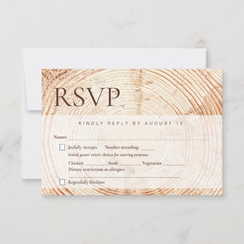 Rustic Wedding meal choices Wood tree bark  RSVP Card