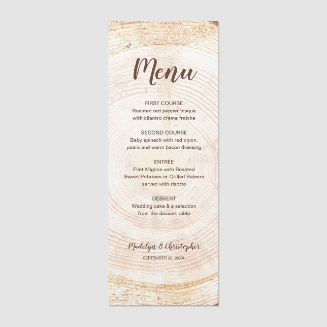 Rustic wedding menu Script Wood cut slice (Front)
