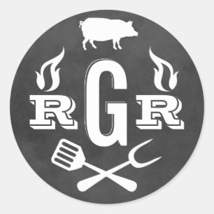 Rustic Wedding Monogram Black Chalkboard BBQ Classic Round Sticker
