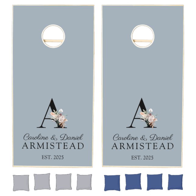 Rustic Wedding Monogram Couple Dusty Blue  Cornhole Set (Set)
