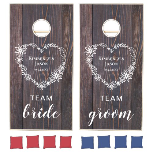 Rustic Wedding Monogram Floral Heart Bride Groom Cornhole Set