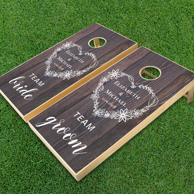 Rustic Wedding Monogram Floral Heart Cornhole Set (Creator Uploaded)