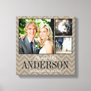 Rustic Wedding Monogram Photo Collage Canvas