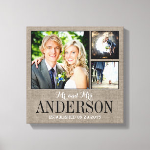 Rustic Wedding Monogram Photo Collage Canvas Print
