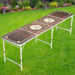 Rustic Wedding Monogram with Hearts in Dark Walnut Beer Pong Table