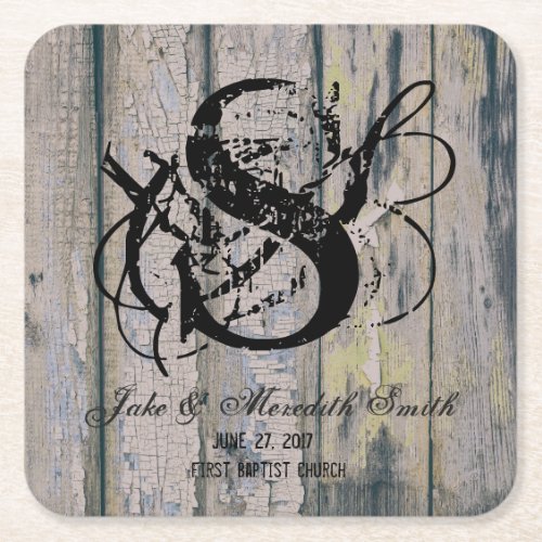 Rustic Wedding Monogram Wood Background Coasters