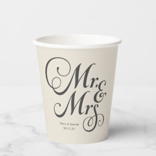 Rustic wedding mr & mrs Ivory personalized Paper Cups