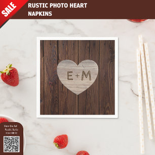RUSTIC WEDDING NAPKINS CARVED HEART INITIALS LOVE