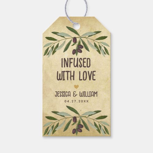 Rustic Wedding Olive Oil Favors Infused with Love  Gift Tags