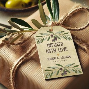 Rustic Wedding Olive Oil Favors Infused with Love Gift Tags