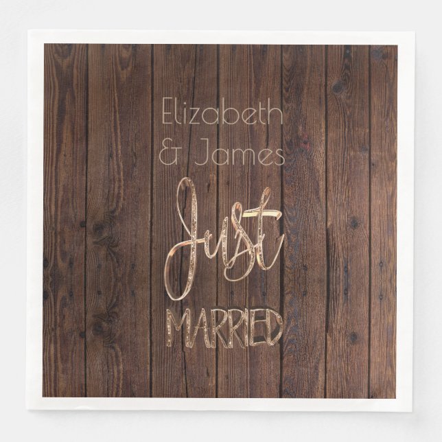 Rustic Wedding Party Brown Country Just Married Paper Dinner Napkins (Front)