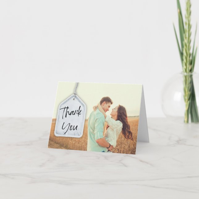 Rustic Wedding Photo Blank Inside Folded Letterpress Thank You Card (Front)
