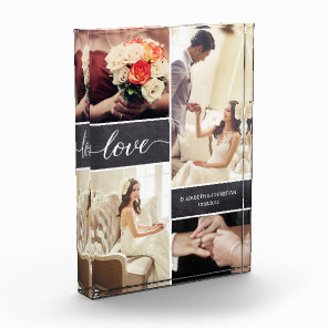 Rustic Wedding Photo Collage Love script Block