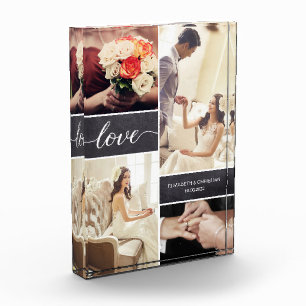 Rustic Wedding Photo Collage Love script Block