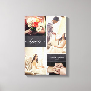 Rustic Wedding Photo Collage Love script Canvas Print