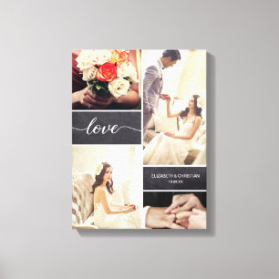 Rustic Wedding Photo Collage Love script Canvas Print