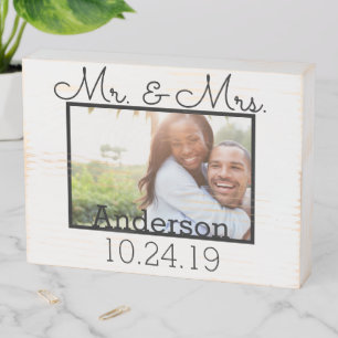 Rustic Wedding Photo & Date Family Name Wooden Box Sign