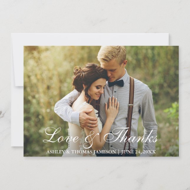 Rustic Wedding Photo Love and Thanks Thank You Card (Front)