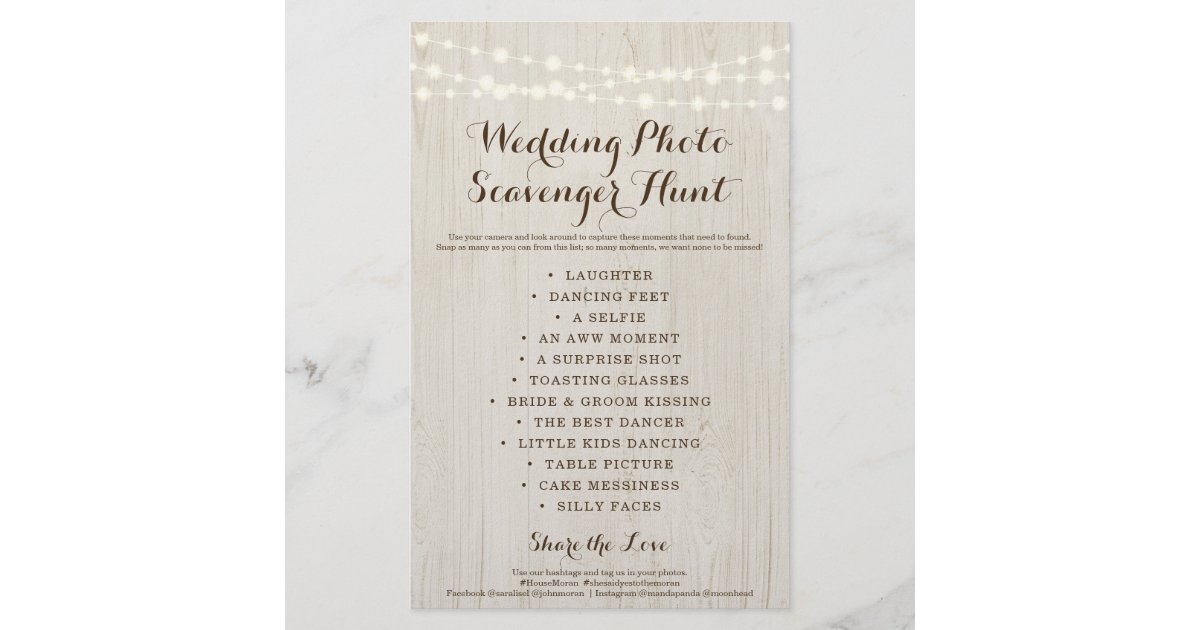 Rustic Wedding Photo Scavenger Hunt I Spy Game Flyer Zazzle Com