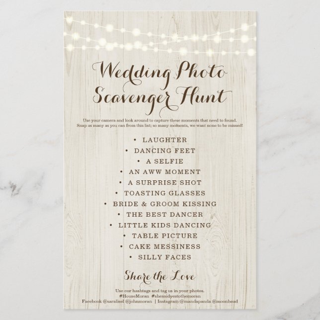 Rustic Wedding Photo Scavenger Hunt I Spy Game Flyer (Front)