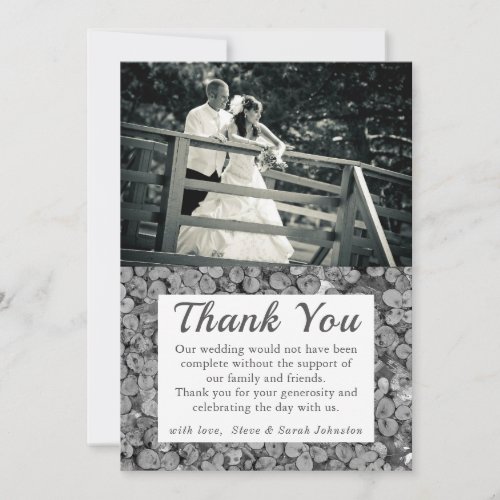 Rustic Wedding Photo Thank You Cards Black White