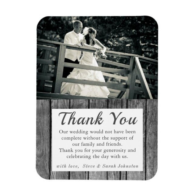 Rustic Wedding Photo Thank You Magnet (Vertical)