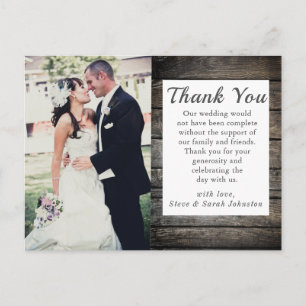 Rustic Wedding Photo Thank You Postcard