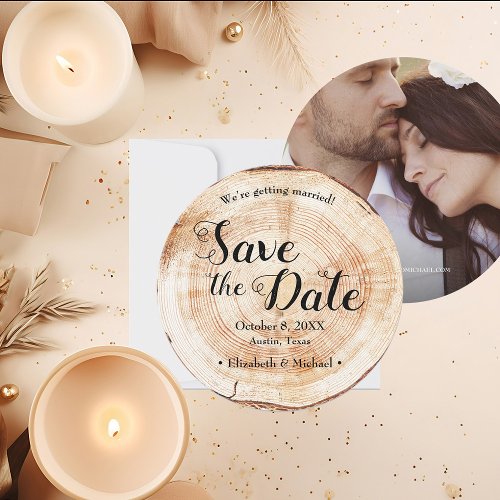 Rustic Wedding photo Wood Grain Save the date  Inv Invitation