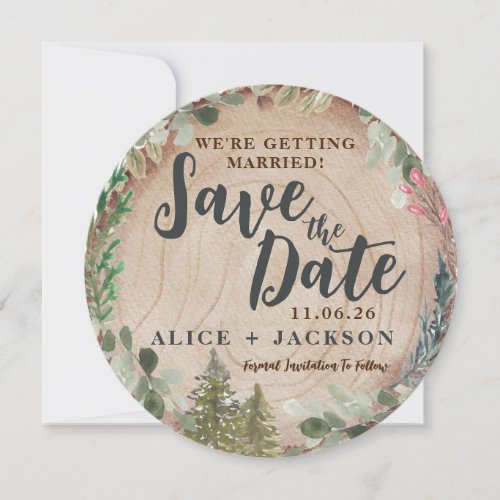 Rustic Wedding Photo Wood Grain Save the Date Invitation