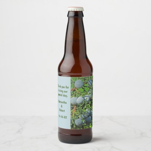 Rustic Wedding Pine Branch Berries Thank You Beer Bottle Label