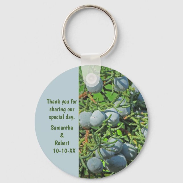 Rustic Wedding Pine Tree Berries Guest Favor Keychain (Front)