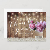 Rustic Wedding Pink Floral Mason Jar Thank You Postcard (Front/Back)