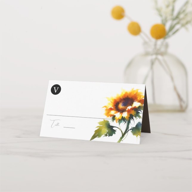 Rustic Wedding Place Card, Escort Card, Sunflower Card (Front)
