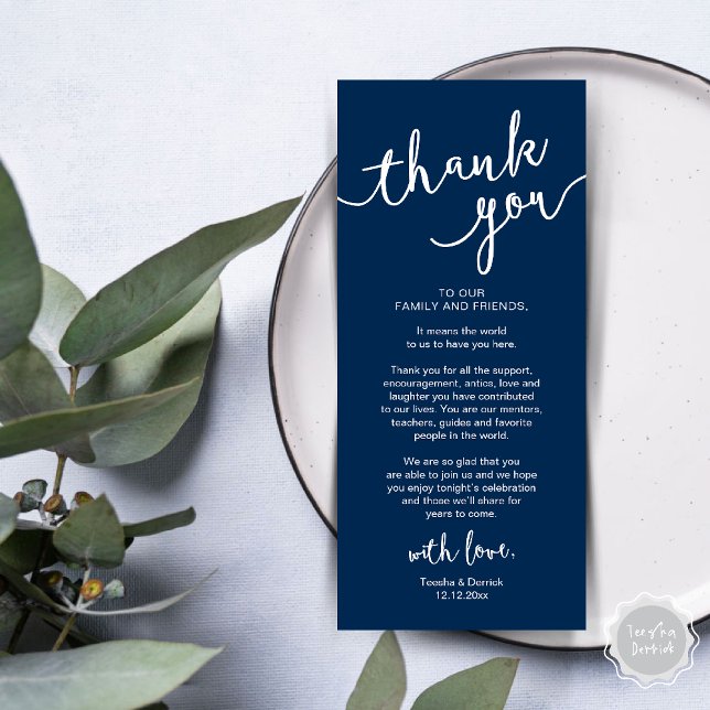 Rustic Wedding Place Setting Dinner Thank you Card (Rustic Wedding Place Setting Rehearsal Dinner Thank you Card Plate Decor Navy Blue)